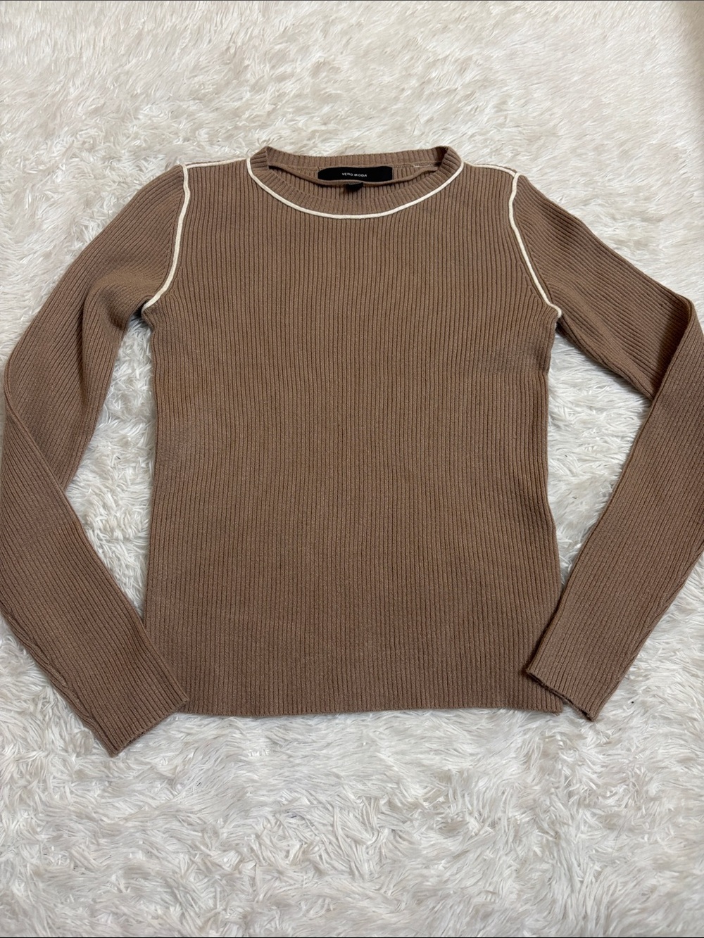 Vero Moda Light Brown Kara Long Sleeve O-Neck Pullover Sweater Size M